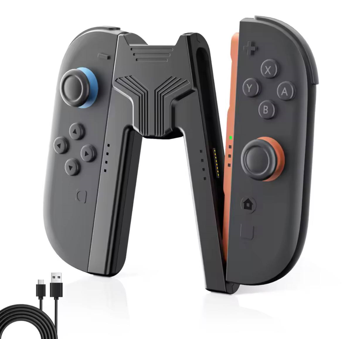Портативний зарядний тримач-док-станція для Joy-Con Nintendo Switch 2. Зручний ергономічний дизайн, можливість гри під час зарядки, провідне USB-підключення та компактні розміри. Ідеальний аксесуар для дому та подорожей.