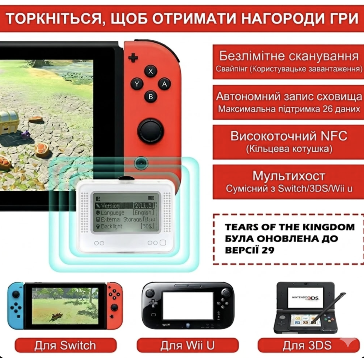 Универсальный NFC-эмулятор Amiibo позволяет быстро эмулировать NFC-фигурки для Nintendo Switch 2, Switch, Wii U и 3DS. Удобное устройство для хранения и использования большого количества Amiibo в одном компактном гаджете. Простая настройка, мгновенное считывание консолью и стабильная работа.